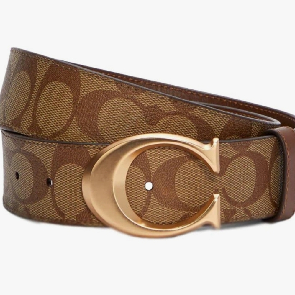 Coach Tan and Gold Signature Belt